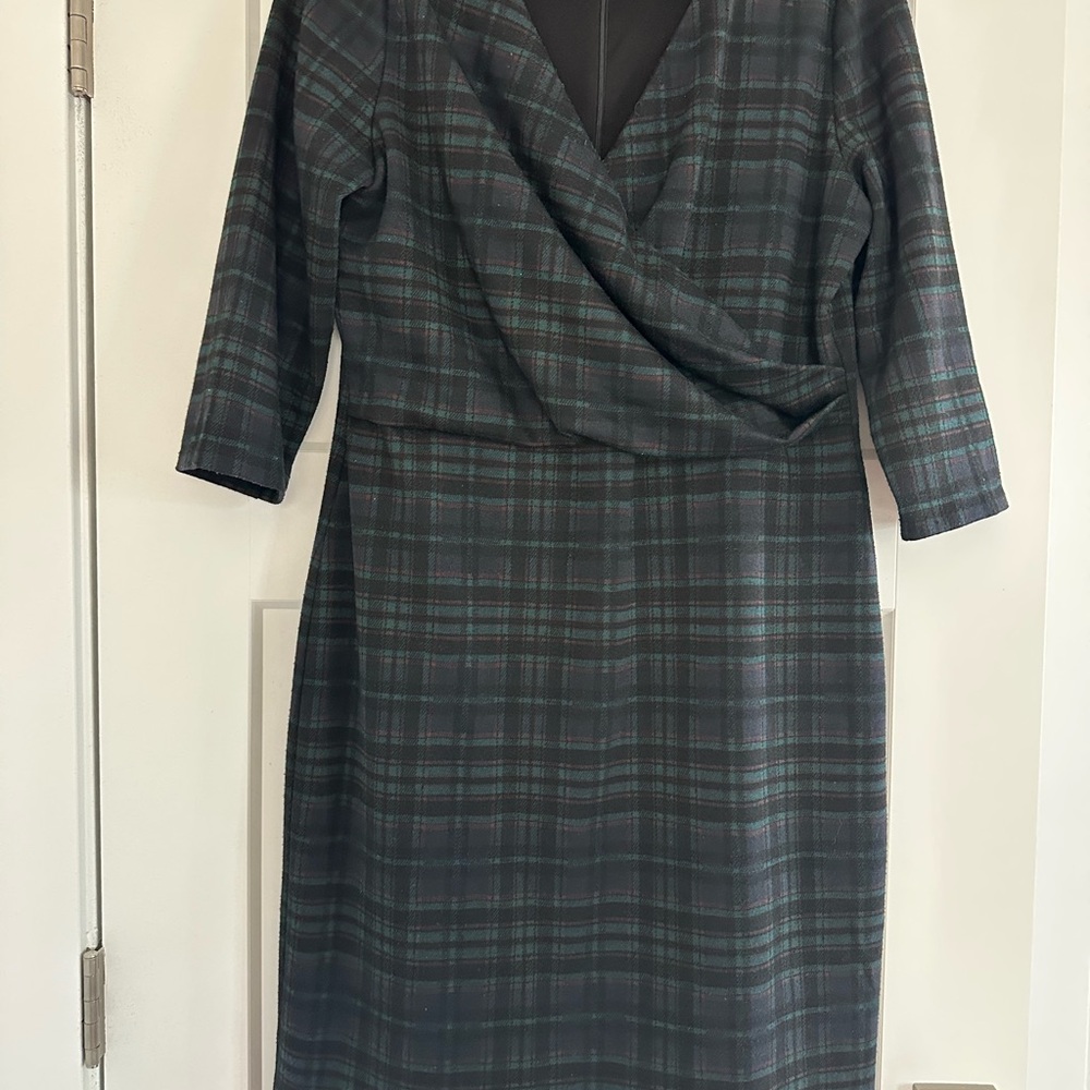 Ann Taylor Factory Plaid Long Sleeve Dress - Black and Green